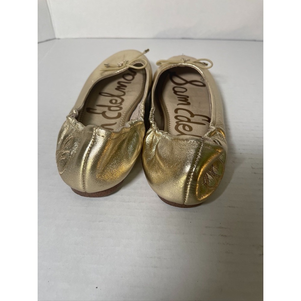 EUC Metallic Gold Leather Sam Edelman Jessica Mini Ballet Shoes Girls Size 4 - Picture 5 of 8